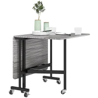 HOMCOM Mobile Drop Leaf Table, Folding Dining Table with 6 Wheels & Brakes, Kitchen Table for Small Spaces, Grey(m-11)