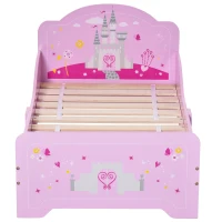 HOMCOM Cama Infantil acima de 3 Anos Cama para Crianças de Madeira com Barreira de Proteção Carga Máx. 50kg 143x73x60cm Rosa(m-12)