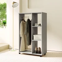 HOMCOM Open Wardrobe on Wheels, Bedroom Wardrobe with Clothes Hanging Rail, 3 Storage Shelves, Mobile Garment Rack for Cloakroom, Hallway, Grey(m-8)