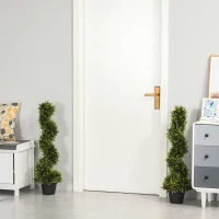 Outsunny Set Of 2 90cm/3FT Artificial Spiral Topiary Trees w/ Pot Fake Indoor Outdoor Greenery Plant Home Office Garden Décor Green(m-11)