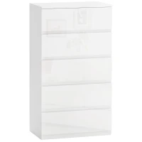 HOMCOM Comodă Modernă Anti-răsturnare, Comodă cu 5 Sertare din Pal Melaminat, 55x33x100 cm, Alb Lucios(m-11)