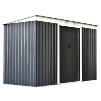 Outsunny Gerätehaus, Gartenhaus, Geräteschuppen mit Schiebetür, Lüftungsfenster, Pultdach, Outdoor, Stahl, Dunkelgrau, 280 x 130 x 172 cm(m-14)