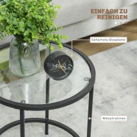 HOMCOM Ronde Bijzettafel met Glazen Blad en Metalen Frame, Kleine Koffietafel voor Woonkamer, Slaapkamer, Zwart(m-5)