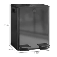 HOMCOM 40L Dual Compartment Stainless Steel Bin, with Deodoriser Holders - Black(m-3)