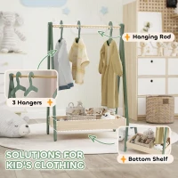 AIYAPLAY Kids Clothes Rail with 3Hangers, Bottom Storage Shelf for Girls, Boys, Nursery, Bedroom, Green(m-4)