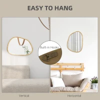 HOMCOM Oglindă Neregulară de Perete, Oglindă cu Cadru din Lemn, Oglindă Decorativă, 70x2.1x50 cm, Lemn Natural(m-5)