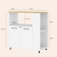 HOMCOM Cărucior de Bucătărie cu Raft Deschis, Dulăpior cu 2 Uși și Raft Lateral pe 2 Niveluri, 75x40x80,5 cm, Alb(m-3)