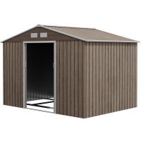Outsunny Tuinschuur met 2 Schuifdeuren, 4 Ramen, Weerbestendig, Metalen Constructie, 2,7 x 1,9 x 1,9 m, Bruin