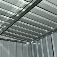 Outsunny Gerätehaus, Gartenhaus, Geräteschuppen mit Schiebetür, Lüftungsfenster, Pultdach, Outdoor, Stahl, Dunkelgrau, 280 x 130 x 172 cm(m-26)