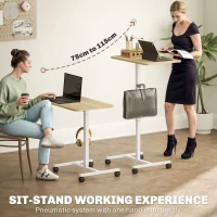 HOMCOM 75-115cm Manual Adjustable Sit-To-Stand Desk - White/Wood-Effect(m-4)