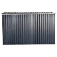 Outsunny Gerätehaus, Gartenhaus, Geräteschuppen mit Schiebetür, Lüftungsfenster, Pultdach, Outdoor, Stahl, Dunkelgrau, 280 x 130 x 172 cm(m-29)
