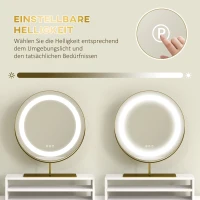 HOMCOM Kaptafel met 360° Spiegel, LED-verlichting, 2 Laden, Wit/Goud(m-6)