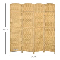 HOMCOM Biombo Dobrável de 4 Painéis Divisor de Ambientes 180x180 cm Ecrã de Privacidade de Polipropileno Madeira(m-3)