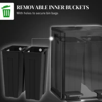 HOMCOM 40L Dual Compartment Stainless Steel Bin, with Deodoriser Holders - Black(m-7)