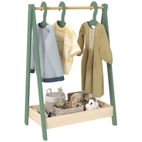 AIYAPLAY Kids Clothes Rail with 3Hangers, Bottom Storage Shelf for Girls, Boys, Nursery, Bedroom, Green(m-1)