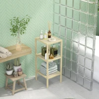 HOMCOM Bamboe Badkamerrek met 3 Planken, Waterbestendig, 33 x 31 x 78 cm(m-7)