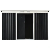 Outsunny Gerätehaus, Gartenhaus, Geräteschuppen mit Schiebetür, Lüftungsfenster, Pultdach, Outdoor, Stahl, Dunkelgrau, 280 x 130 x 172 cm(m-18)