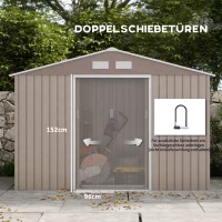 Outsunny Tuinschuur met 2 Schuifdeuren, 4 Ramen, Weerbestendig, Metalen Constructie, 2,7 x 1,9 x 1,9 m, Bruin(m-6)