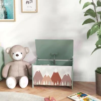 Cufăr de jucării pentru copii ZONEKIZ, ladă din lemn MDF cu capac și balama de siguranță, 60x37x39cm, de culoare verde(m-10)
