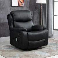 HOMCOM PU Leather Reclining Chair with 8 Massage Points and Heat, Manual Recliner with Swivel Base, Footrest and Remote, Black(m-2)