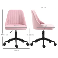 Vinsetto Velvet-Feel Armless Office Chair - Pink(m-3)