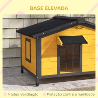 PawHut Casa para Cães de Madeira Casa para Animais de Estimação com Teto Asfáltico 2 Janelas Porta com Cortina 97x72x65 cm Madeira(m-8)
