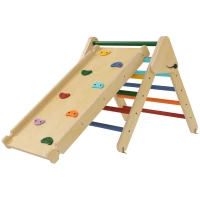 AIYAPLAY Triângulo de Escalada de Madeira 2 em 1 Escalada para Crianças de 18-48 Meses com Rampa para Deslizar ou Escalar 147x64,5x63 cm Multicor(m-11)