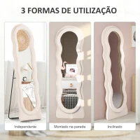 HOMCOM Espelho de Pé 50x160 cm Espelho de Corpo Inteiro ou de Parede com Desenho Assimétrico e Estrutura de Veludo Creme(m-6)
