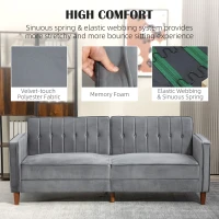 HOMCOM Velvet-Feel Three-Seater Sofa Bed - Dark Grey(m-6)