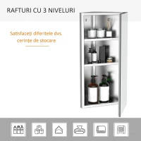 HOMCOM Dulapior Colt Baie – Otel cu Oglinda 60×30×18,4 cm(m-6)