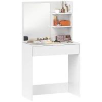 HOMCOM Toucador de Maquilhagem com Espelho Mesa de Maquilhagem com Gaveta e Prateleiras Abertas  75x40x137 cm Branco(m-10)