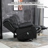 HOMCOM PU Leather Reclining Chair with 8 Massage Points and Heat, Manual Recliner with Swivel Base, Footrest and Remote, Black(m-5)