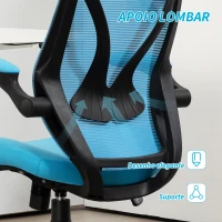 HOMCOM Cadeira de Escritório Giratória com Altura Ajustável Apoio para os Braços Dobráveis e Função Basculante 66x66x113-121 cm Azul(m-7)