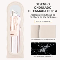 HOMCOM Espelho de Pé 50x160 cm Espelho de Corpo Inteiro ou de Parede com Desenho Assimétrico e Estrutura de Veludo Creme(m-5)