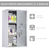 HOMCOM dulapior medicamente din inox, 50x30x18cm, argintiu(m-4)