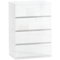 HOMCOM Cómoda com 4 Gavetas de Madeira Cómoda de Dormitório Cómoda Branca Estilo Moderno 55x33x80 cm Branco Brilhante(m-10)