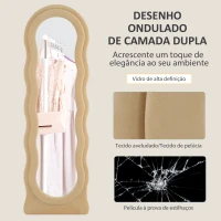 HOMCOM Espelho de Pé 50x160 cm Espelho de Corpo Inteiro ou de Parede com Desenho Assimétrico e Estrutura de Veludo Bege(m-5)