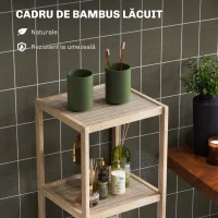 HOMCOM Dulap de Baie Modern cu 4 Rafturi Anti-Răsturnare, Dulap de Baie din Bambus și Lemn, 33x31x110 cm, Lemn Natural(m-5)