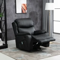 HOMCOM PU Leather Reclining Chair with 8 Massage Points and Heat, Manual Recliner with Swivel Base, Footrest and Remote, Black(m-7)