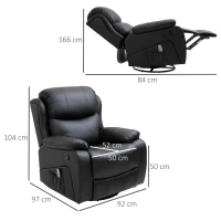 HOMCOM PU Leather Reclining Chair with 8 Massage Points and Heat, Manual Recliner with Swivel Base, Footrest and Remote, Black(m-3)