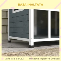 PawHut Căsuță pentru Câini din Lemn, cu Tendă de Protecție, Fereastră și Acoperiș Rabatabil, 101x66,5x70,5cm, Gri Închis(m-6)