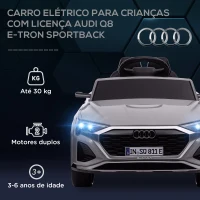 AIYAPLAY Carro Elétrico para Crianças Carro Audi Q8 Etron Sportback Infantil 12V Faróis Buzina e Música 98x49,5x43 cm Cinza(m-4)