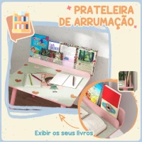 AIYAPLAY Mesa e Cadeira para Crianças com Prateleira para Livros Secretária para Crianças acima de 3 Anos Rosa(m-5)