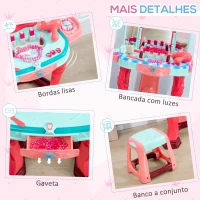 AIYAPLAY Toucador Infantil com Banco Espelho Luz Música e Secador Inclui 18 Acessórios Toucador de Maquilhagem 57x34x76cm Multicor(m-5)