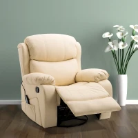 HOMCOM PU Leather Reclining Chair with 8 Massage Points and Heat, Manual Recliner with Swivel Base, Footrest and Remote, Beige(m-2)
