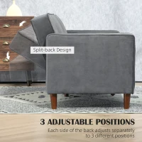 HOMCOM Velvet-Feel Three-Seater Sofa Bed - Dark Grey(m-5)