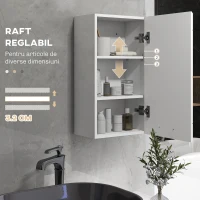 kleankin Dulap de Perete pentru Baie Dulap de Depozitare pentru Deasupra Toaletei Usa Rafturi de Depozitare pentru Hol Camera de Zi Alb depozitare laterala toaleta acasa birou hol prosop manere dus colt baza inalta vopsit rezistent la apa(m-5)