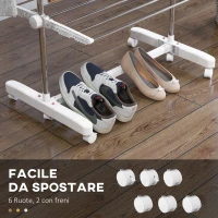 HOMCOM Stendino Verticale Pieghevole in Acciaio e Plastica con 6 Ruote e 4 Ripiani Regolabili, 142x55x172 cm(m-7)
