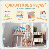 AIYAPLAY Mesa e Cadeira para Crianças com Prateleira para Livros Secretária para Crianças acima de 3 Anos Rosa(m-4)