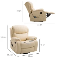 HOMCOM PU Leather Reclining Chair with 8 Massage Points and Heat, Manual Recliner with Swivel Base, Footrest and Remote, Beige(m-3)
